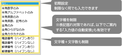 入力制限の設定画面